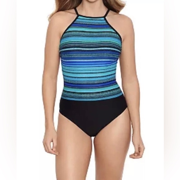 Women's Sail Away Swimsuit Blue Black Stripe One-Piece Swimming Suit Size Small - Picture 1 of 3